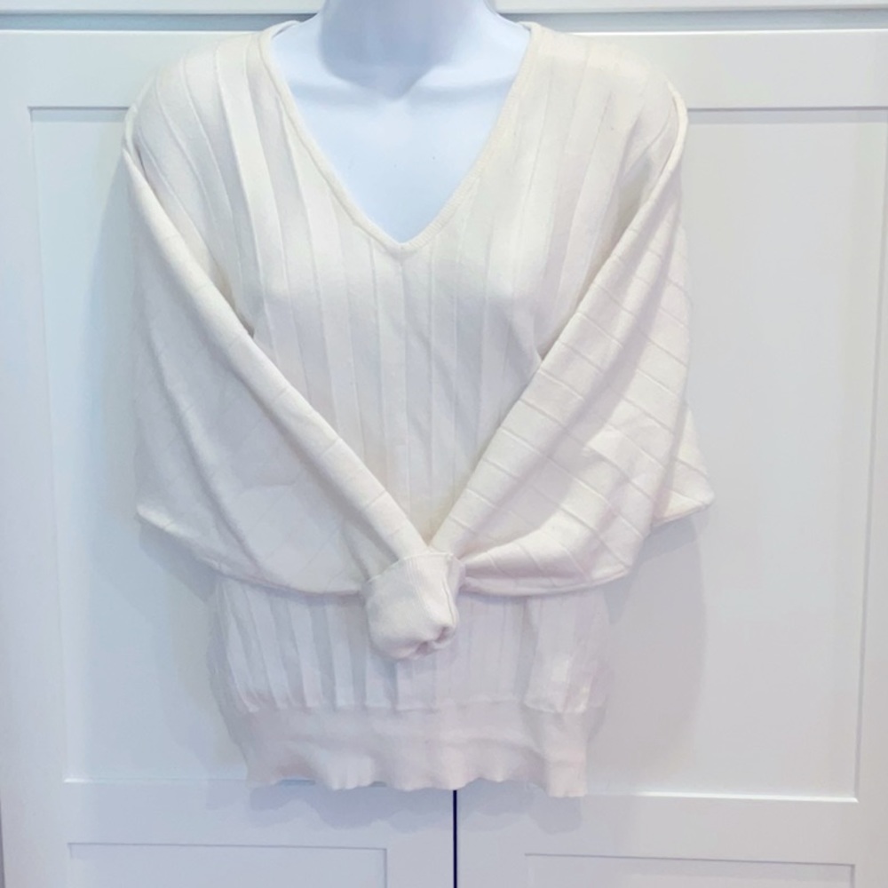 PHILOSOPHY Viscose Blend White Ribbed Knit Batwing Sleeve Women’s Sweater SZ M